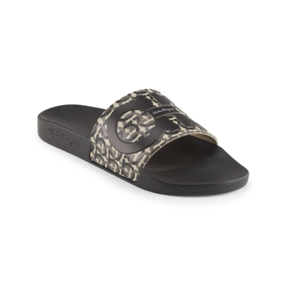 Salvatore Ferragamo Black and Beige Slide Sandals - Picture 6 of 9